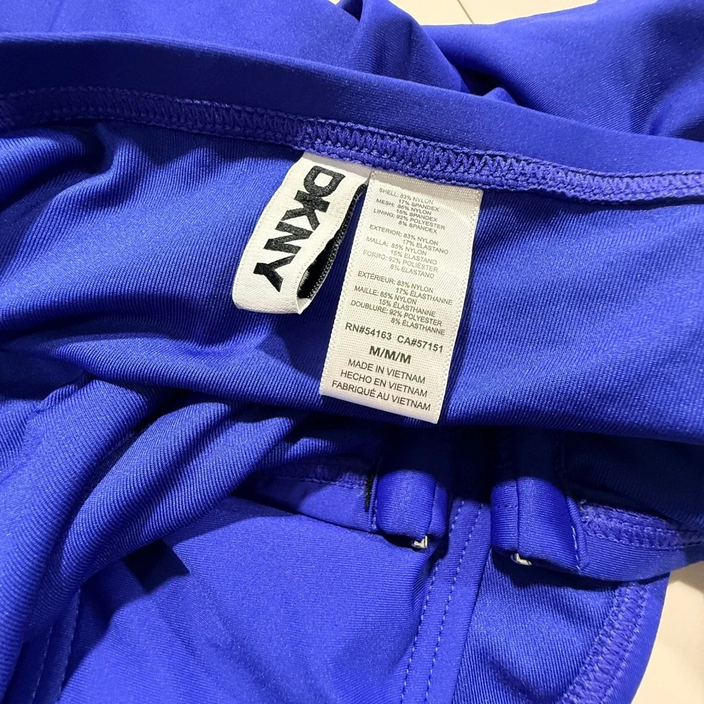 DKNY One Piece Swimsuit Women M Blue NWT Ruched Tummy Control Coastal Chic - Picture 7 of 7